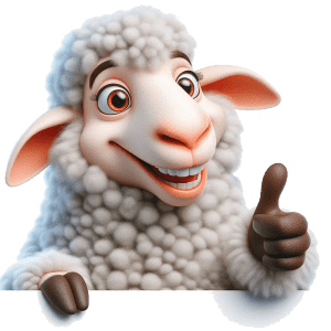 Ein Schaf als Emoji mit erhobenen Daumen symbolisiert und sagt ganz klar „ Dienstleistung nicht nur ein Wort “